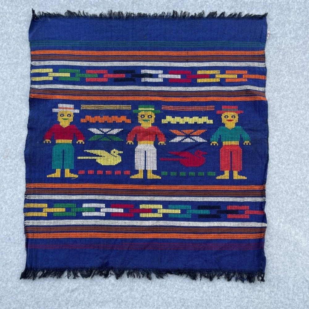 Vintage Tapestry 22x20 Wall Decor Folk Art Guatemala Handmade Dresser Textile